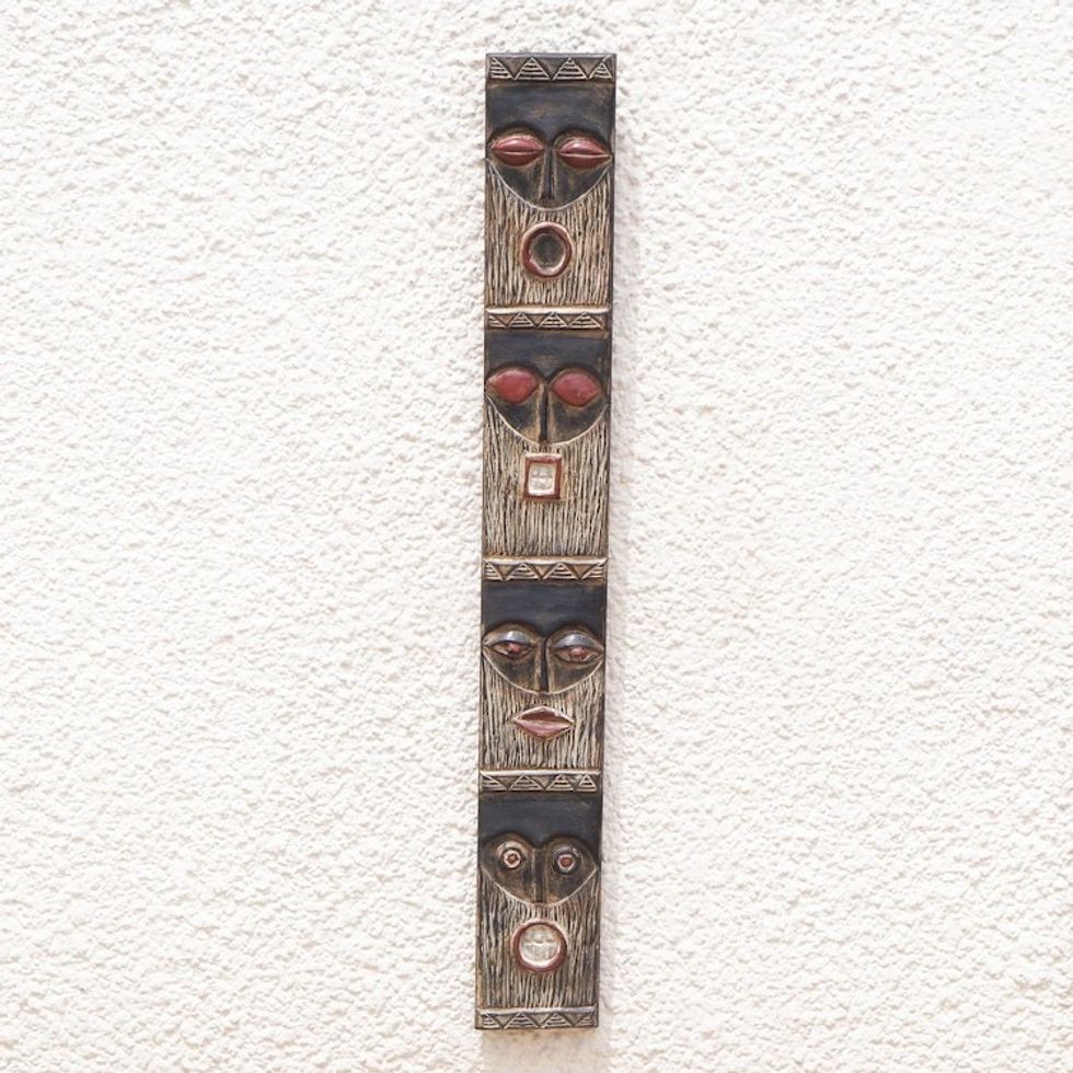 Mahogany Wall Relief Panel Carved Painted by Hand in Ghana 'Simbisa Dogon Board'