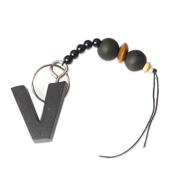 Alternate image for Eco-Friendly Ebony Letter V Keychain with Wood Beads The Letter V
