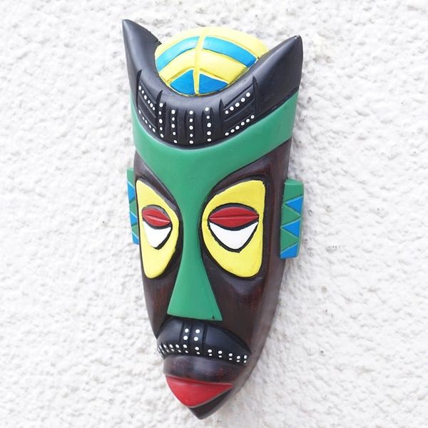 Alternate image for Hand-Painted African Wood Mask in Black Green Yellow Red Omnipresence