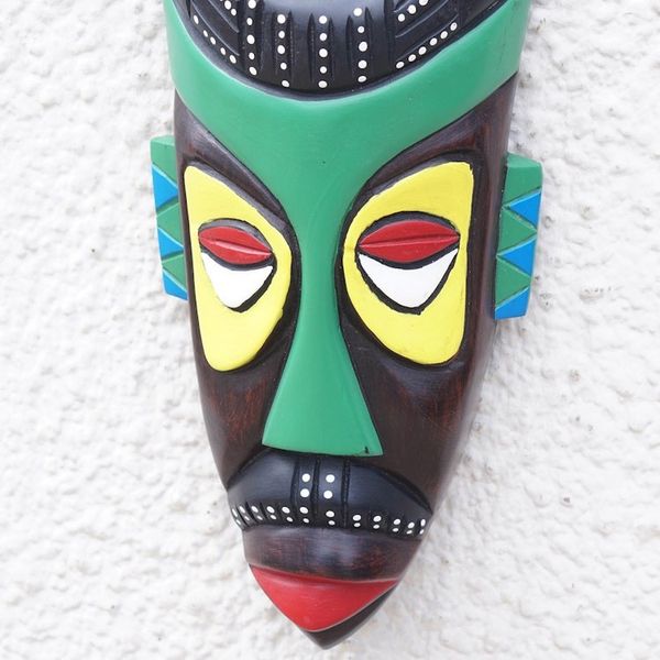 Alternate image for Hand-Painted African Wood Mask in Black Green Yellow Red Omnipresence