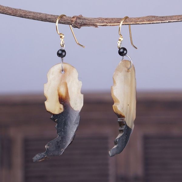 Alternate image for Handcrafted Traditional Ivory and Black Dangle Earrings Titi Akofena