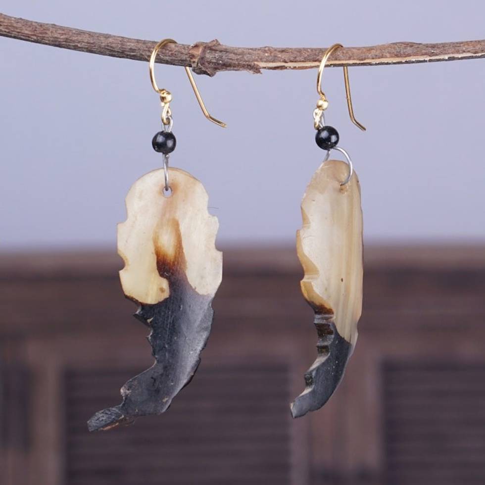 Handcrafted Traditional Ivory and Black Dangle Earrings 'Titi Akofena'