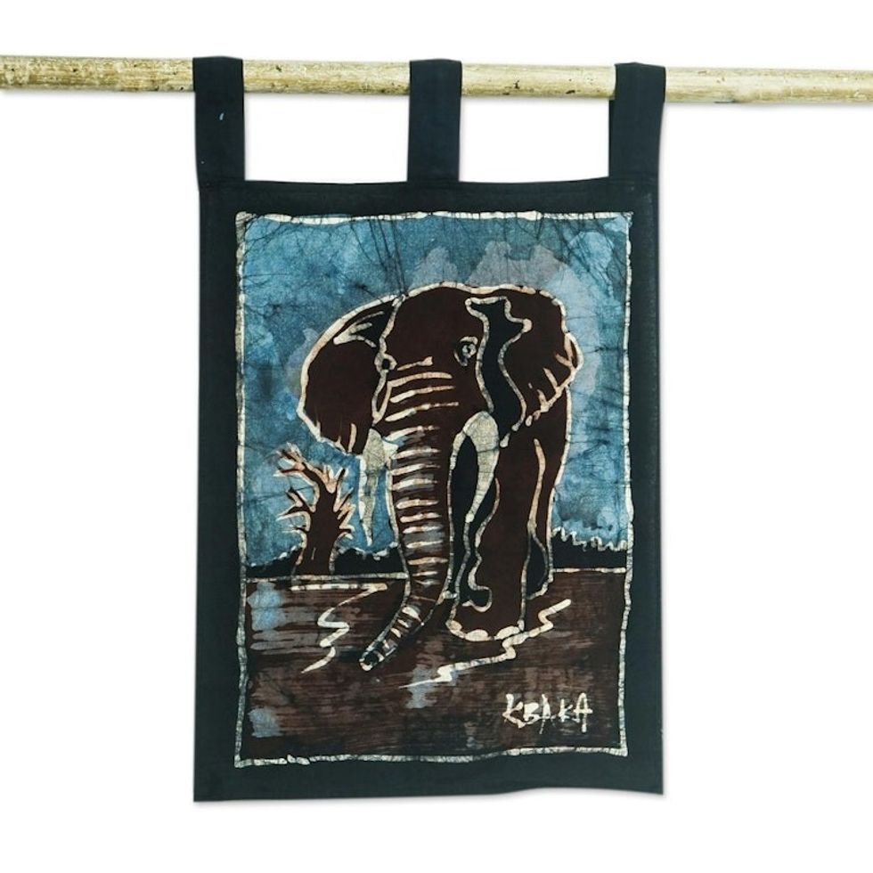 Batik Cotton Wall Hanging with Elephant Motif 'Walk the Land'