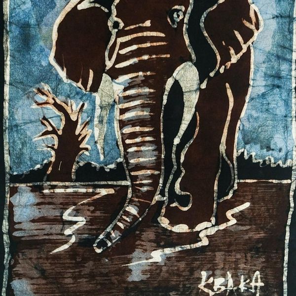 Alternate image for Batik Cotton Wall Hanging with Elephant Motif Walk the Land