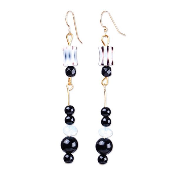 Alternate image for Black and White Plastic and Glass Beaded Dangle Earrings Luxurious Illusion