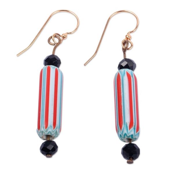 Alternate image for Eco-Friendly Striped Red and White Beaded Dangle Earrings Red Route