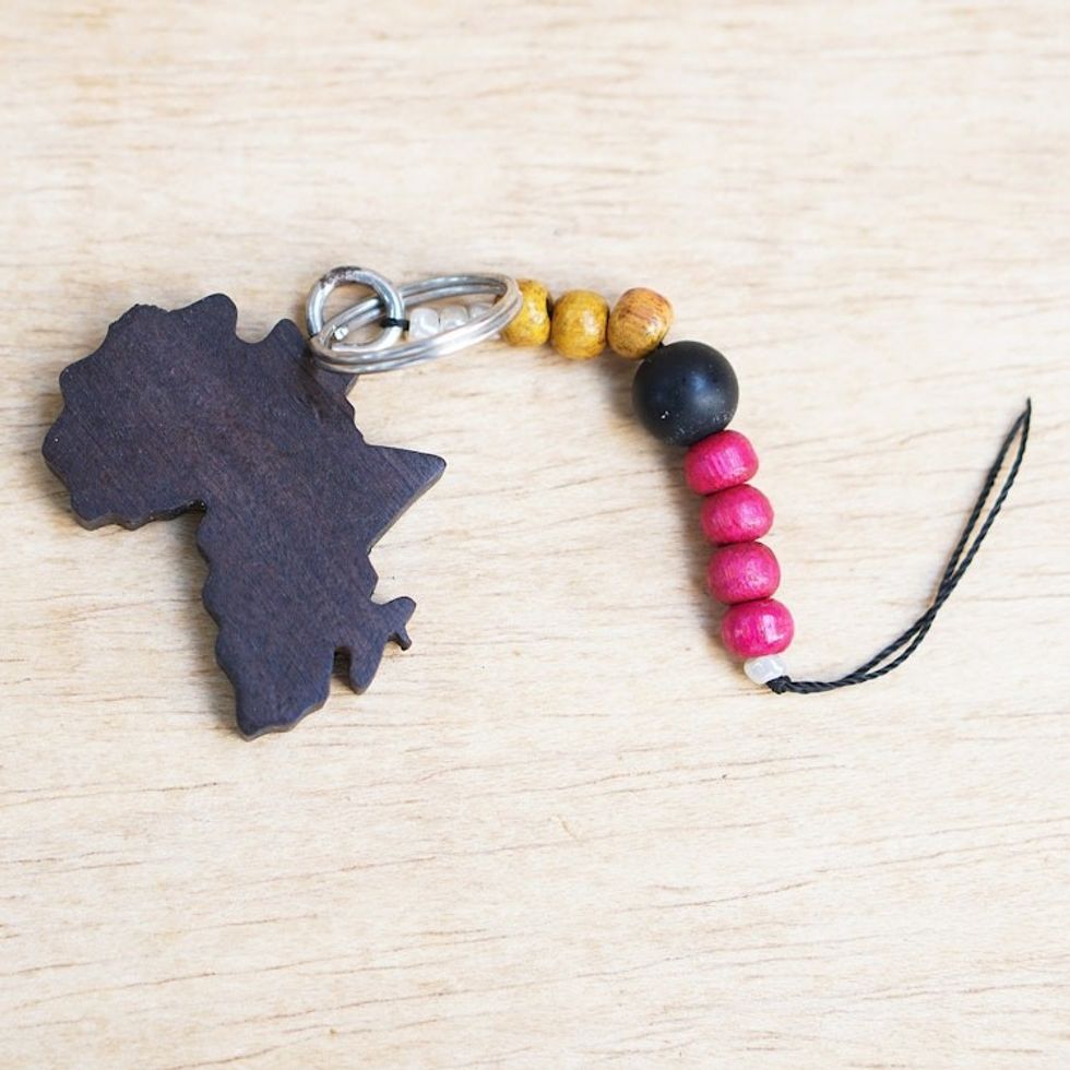 Handcrafted Ebony Wood Africa Key Chain from Ghana 'Homeland Amulet'