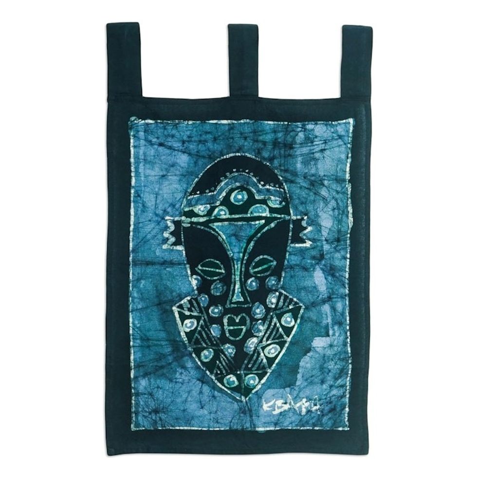 Hand Crafted Batik Cotton Wall Hanging 'Blue in the Face'