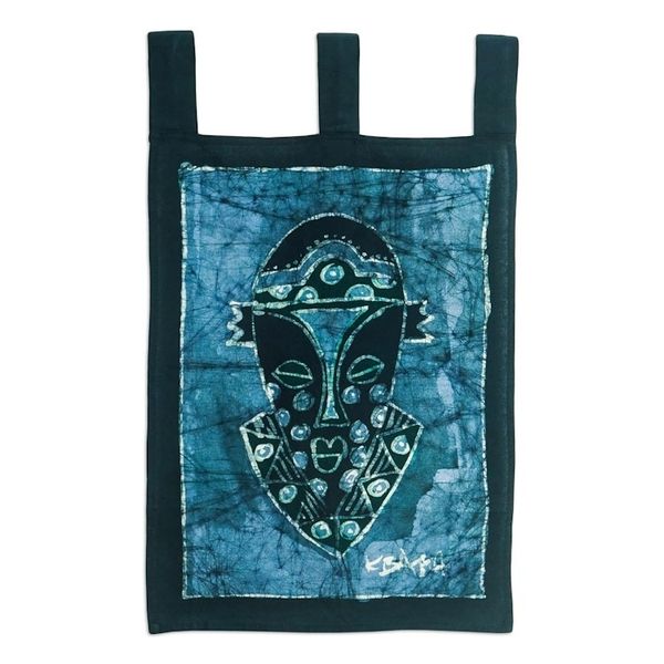 Alternate image for Hand Crafted Batik Cotton Wall Hanging Blue in the Face
