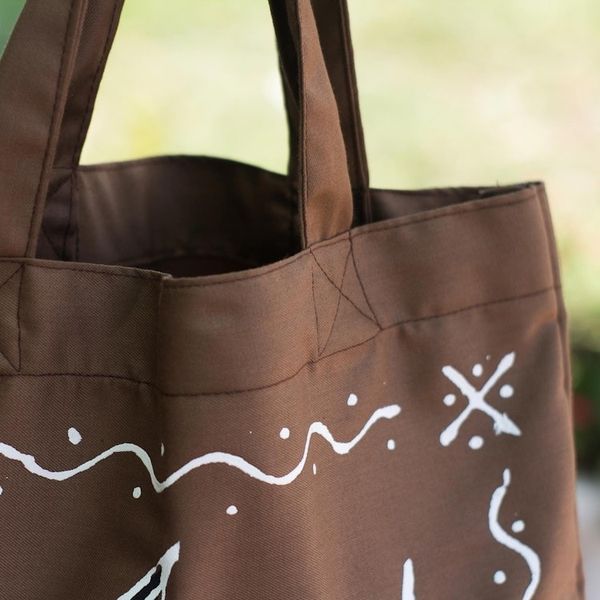 Alternate image for Brown Cotton Fish-Motif Tote Bag Blowing Bubbles in Brown