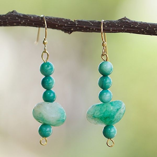 Alternate image for Recycled Glass and Agate Beaded Dangle Earrings in Turquoise Lagoon Energies