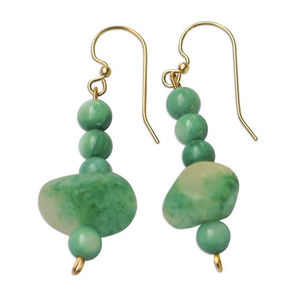 Alternate image for Recycled Glass and Agate Beaded Dangle Earrings in Turquoise Lagoon Energies
