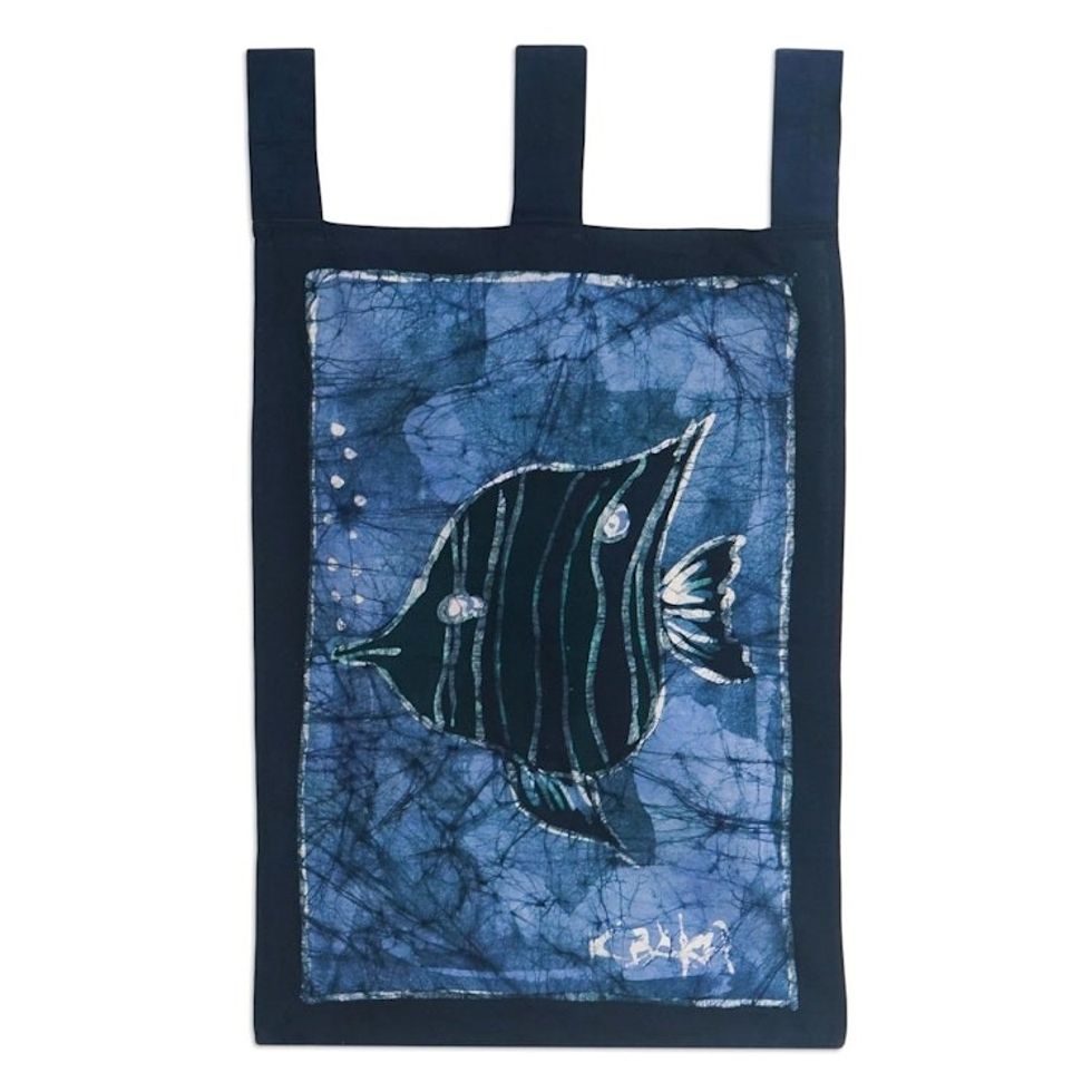 Batik Cotton Wall Hanging with Fish Motif 'Angel Blowing Bubbles'
