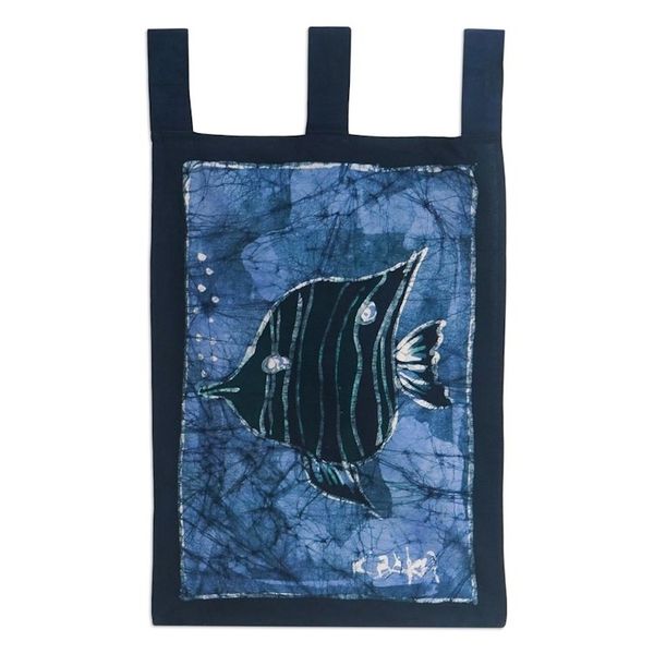 Alternate image for Batik Cotton Wall Hanging with Fish Motif Angel Blowing Bubbles