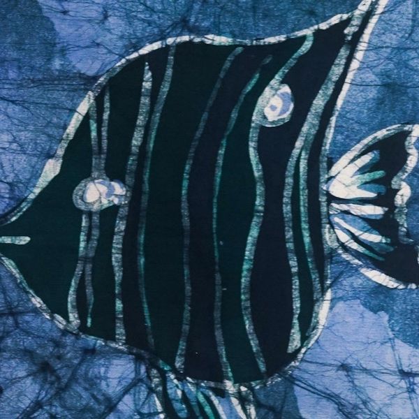 Alternate image for Batik Cotton Wall Hanging with Fish Motif Angel Blowing Bubbles