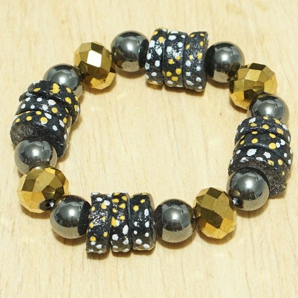 Alternate image for Handcrafted Golden and Black Recycled Glass Beaded Bracelet Leebi Beauty
