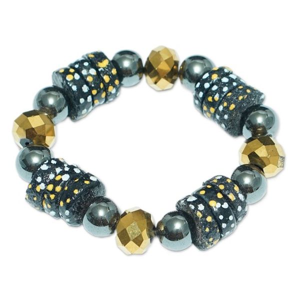 Alternate image for Handcrafted Golden and Black Recycled Glass Beaded Bracelet Leebi Beauty