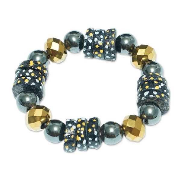 Alternate image for Handcrafted Golden and Black Recycled Glass Beaded Bracelet Leebi Beauty