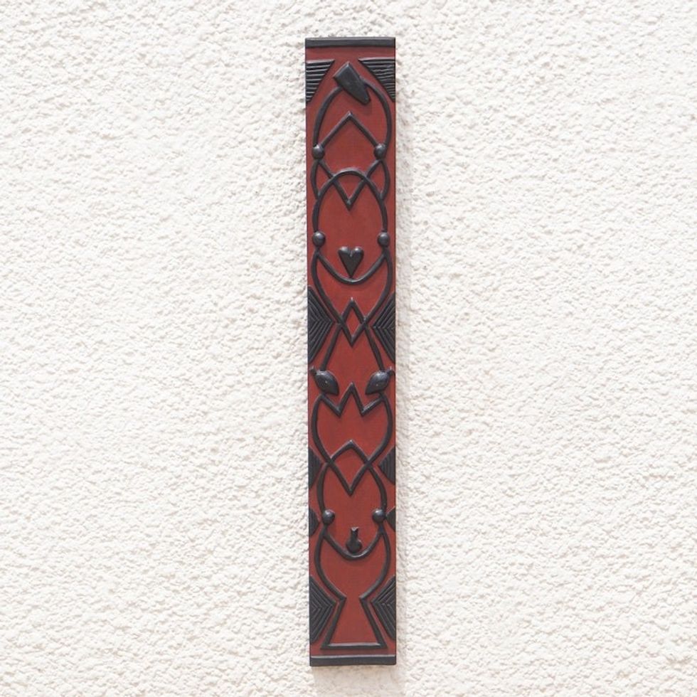 Dogon Board-Like Mahogany Relief Panel Handmade in Ghana 'Family Dogon Board'