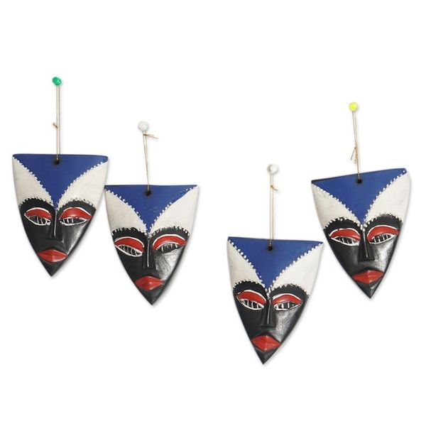 Alternate image for Set of 4 Hand-Painted Triangular Blue Sese Wood Ornaments Sofo Spirit