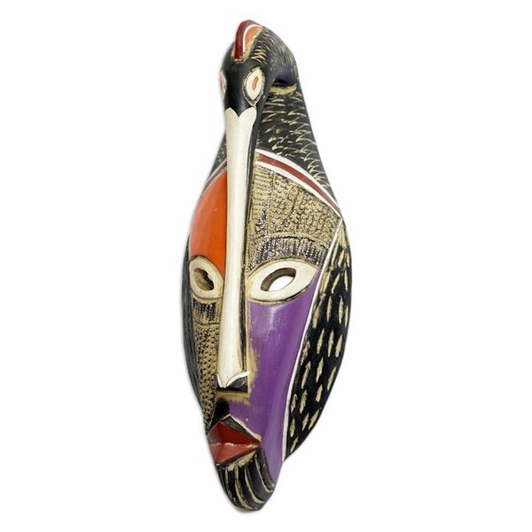 Alternate image for Hand-Painted African Sese Wood Mask with Aluminum Accents Sankofa Icon