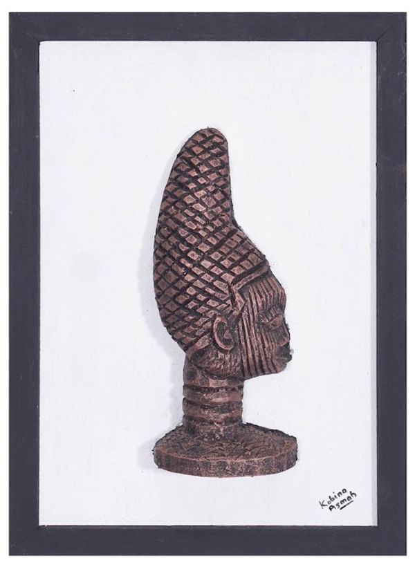 Alternate image for Ceramic and Wood Relief Wall Art of Nigerian Queen Idia Powerful Queen