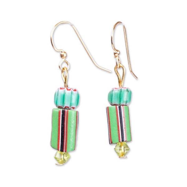 Alternate image for Green Striped Recycled Glass Beaded Dangle Earrings Adiagba