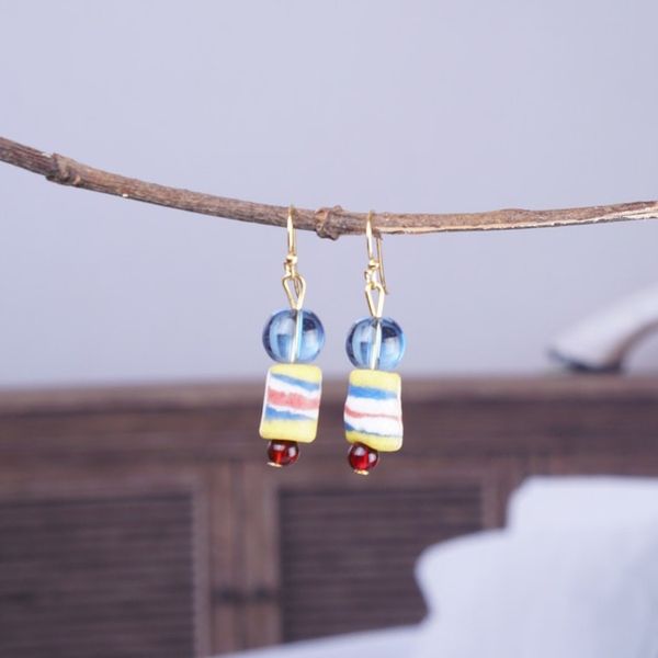 Alternate image for Colorful Eco-Friendly Recycled Glass Beaded Dangle Earrings Dulcet Blue