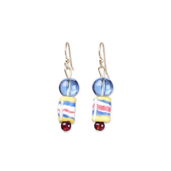 Alternate image for Colorful Eco-Friendly Recycled Glass Beaded Dangle Earrings Dulcet Blue