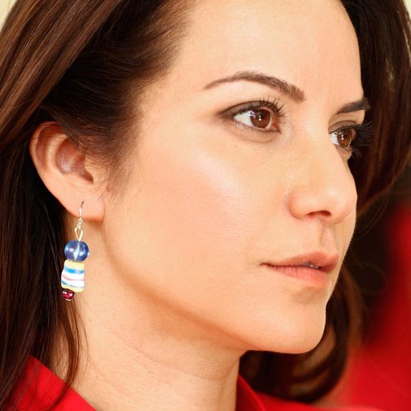 Alternate image for Colorful Eco-Friendly Recycled Glass Beaded Dangle Earrings Dulcet Blue