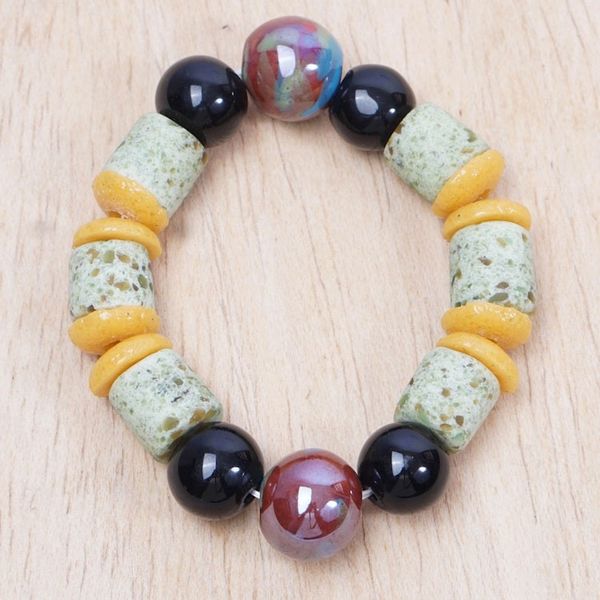 Alternate image for Handmade Colorful Recycled Glass Beaded Stretch Bracelet Ghanas Honor
