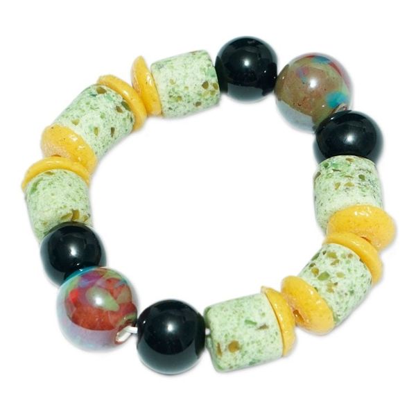 Alternate image for Handmade Colorful Recycled Glass Beaded Stretch Bracelet Ghanas Honor