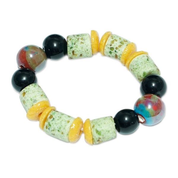 Alternate image for Handmade Colorful Recycled Glass Beaded Stretch Bracelet Ghanas Honor