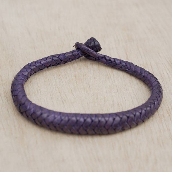 Alternate image for Handcrafted Braided Leather Bracelet in Purple Violet Grace