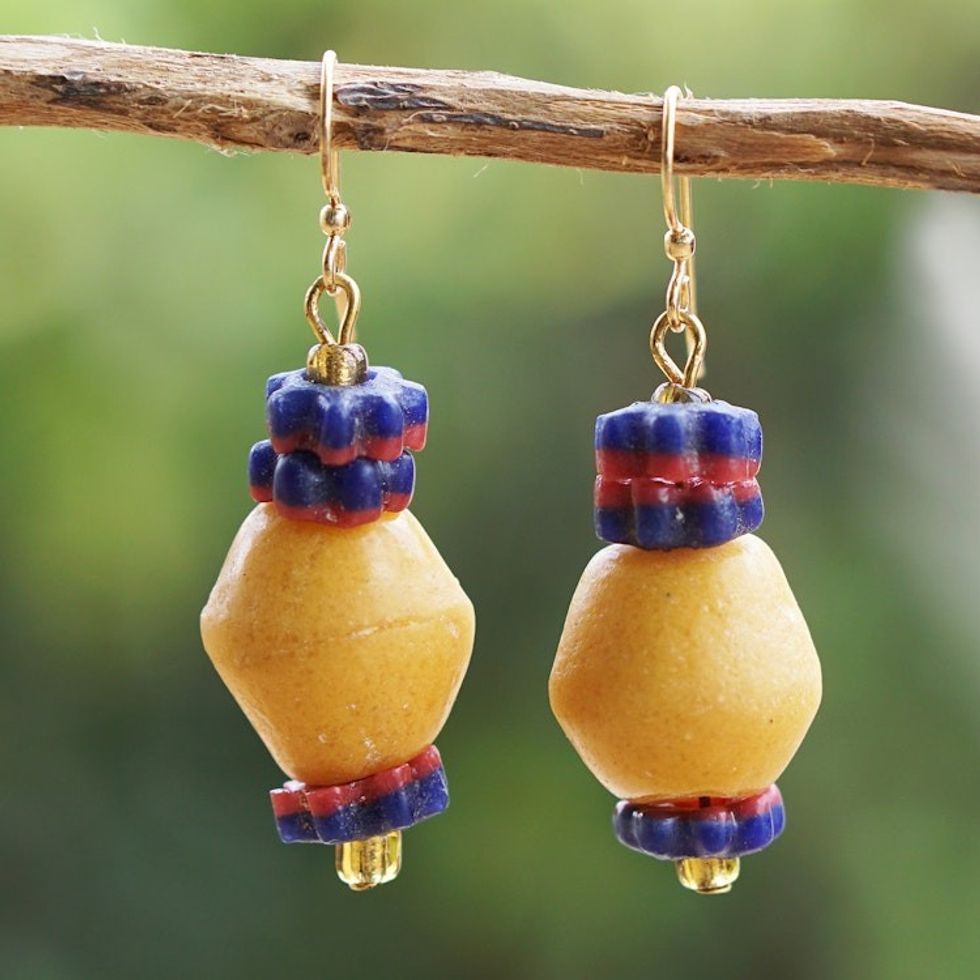 Recycled Glass Beaded Dangle Earrings Handcrafted in Ghana 'Amivi'