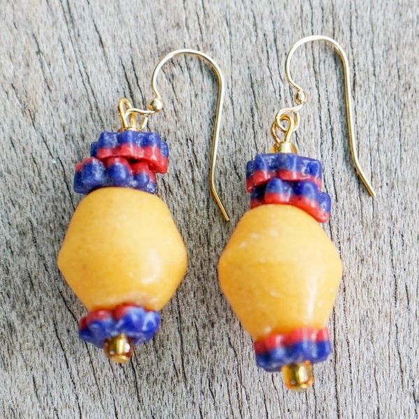 Alternate image for Recycled Glass Beaded Dangle Earrings Handcrafted in Ghana Amivi