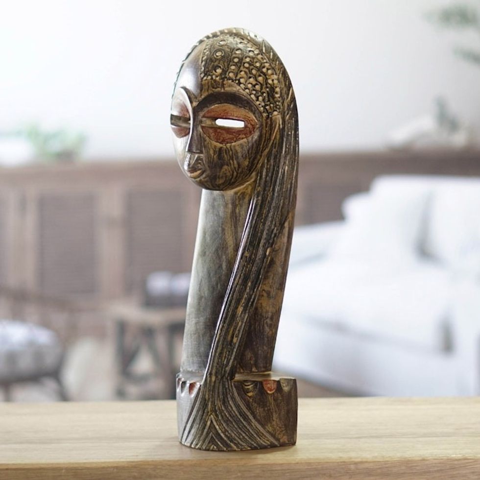 Handcrafted Sese Wood and Aluminum Sculpture from Ghana 'Altar to Beauty'