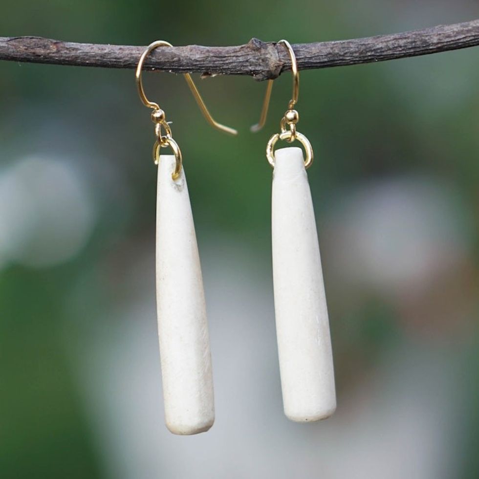 Handcrafted Minimalist Ivory Dangle Earrings from Ghana 'Minimalist Ancestry'