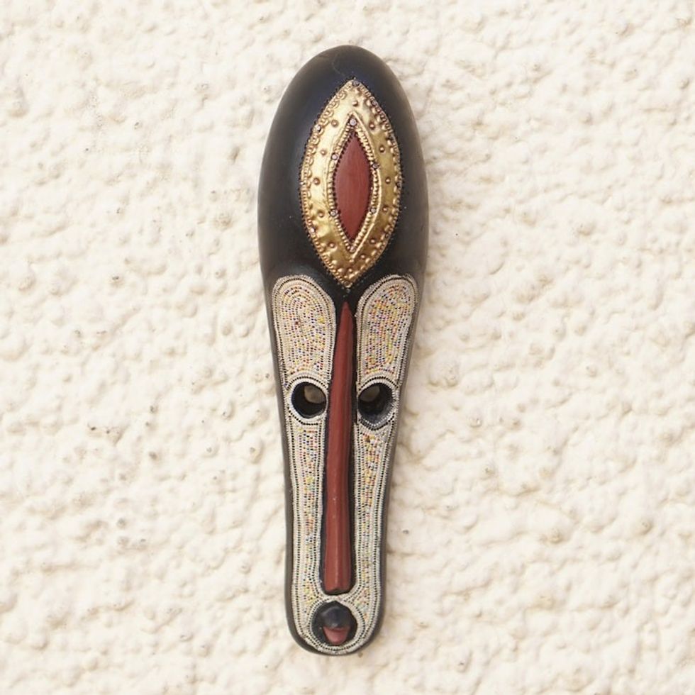 Hand-Beaded Vibrant African Sese Wood Mask from Ghana 'Gracious Facet'