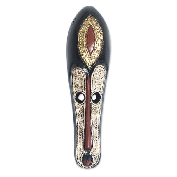 Alternate image for Hand-Beaded Vibrant African Sese Wood Mask from Ghana Gracious Facet