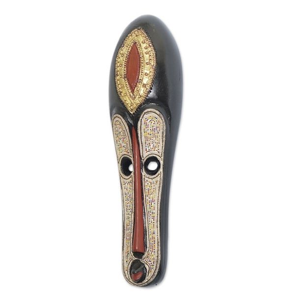 Alternate image for Hand-Beaded Vibrant African Sese Wood Mask from Ghana Gracious Facet