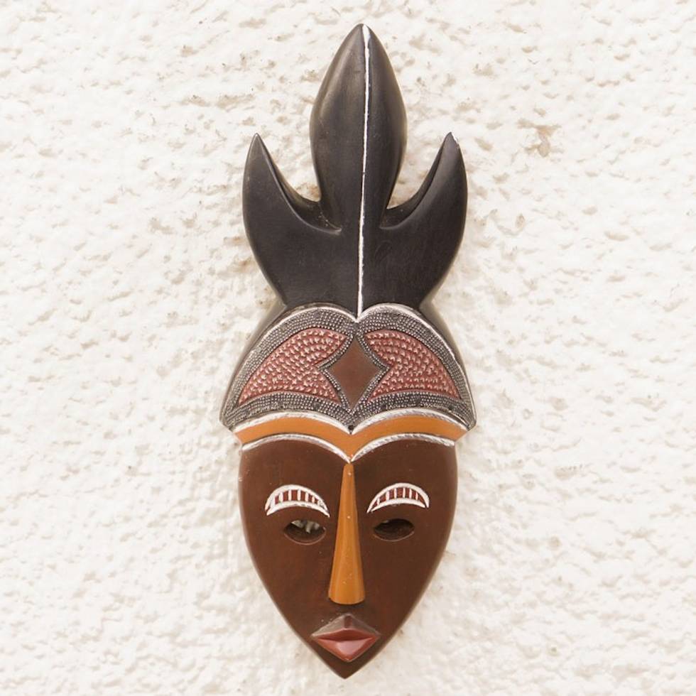Handcrafted African Sese Wood Mask In Brown and Black 'Mawulorm II'