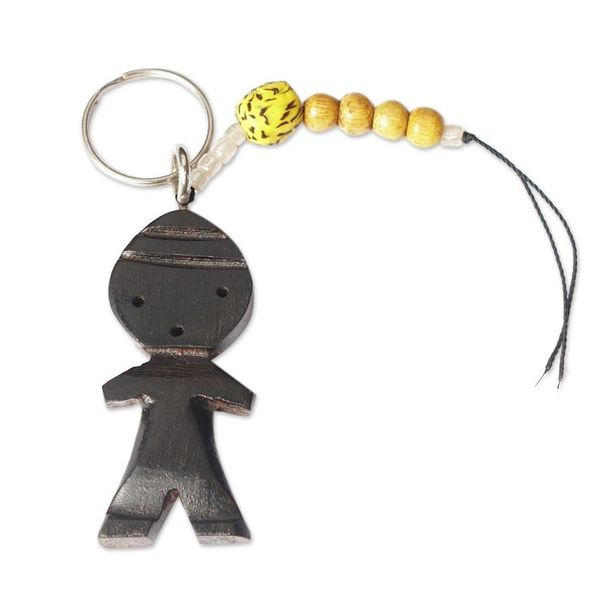 Alternate image for Ebony Doll Keychain with Recycled Glass and Wood Beads Doll