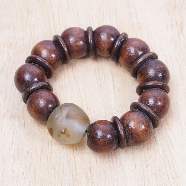 Alternate image for Sese Wood and Clear Recycled Glass Beaded Stretch Bracelet Ghanas Smile