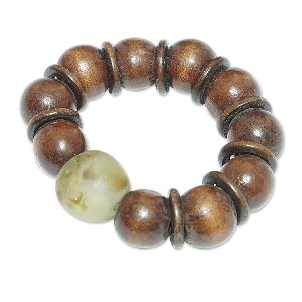 Alternate image for Sese Wood and Clear Recycled Glass Beaded Stretch Bracelet Ghanas Smile