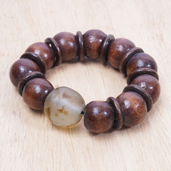 Alternate image for Sese Wood and Clear Recycled Glass Beaded Stretch Bracelet Ghanas Smile