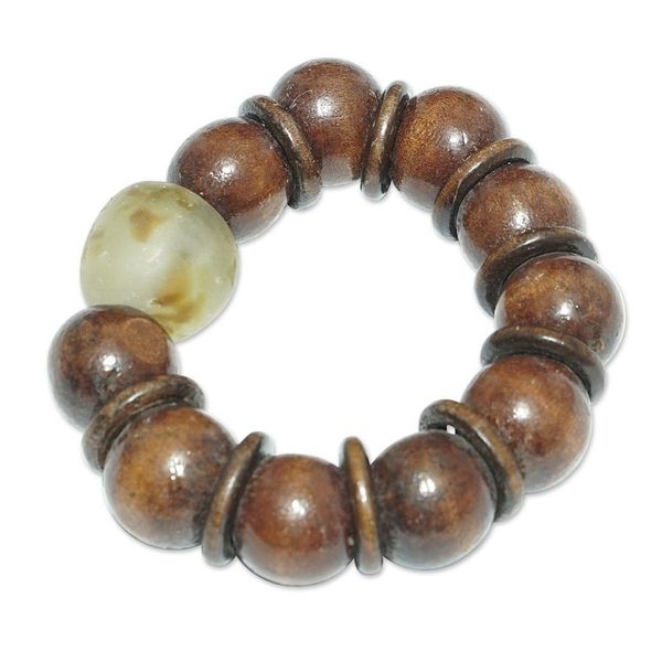 Alternate image for Sese Wood and Clear Recycled Glass Beaded Stretch Bracelet Ghanas Smile