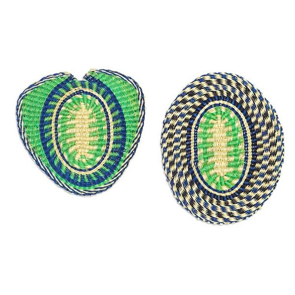 Alternate image for Set of 2 Handwoven Green and Blue Raffia Wall Accents Queens Love