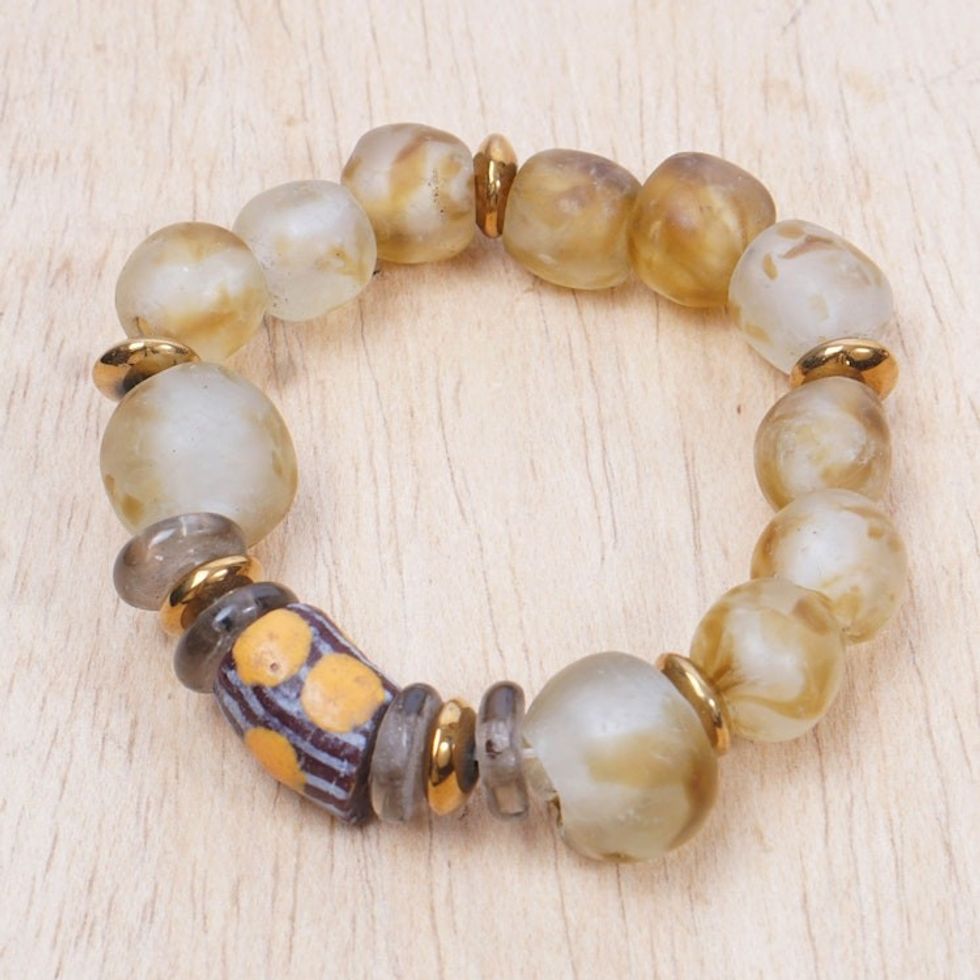 Eco-Friendly Warm-Toned Recycled Glass Beaded Bracelet 'Ghana's Fortune'