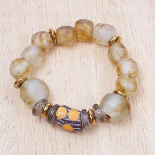 Alternate image for Eco-Friendly Warm-Toned Recycled Glass Beaded Bracelet Ghanas Fortune